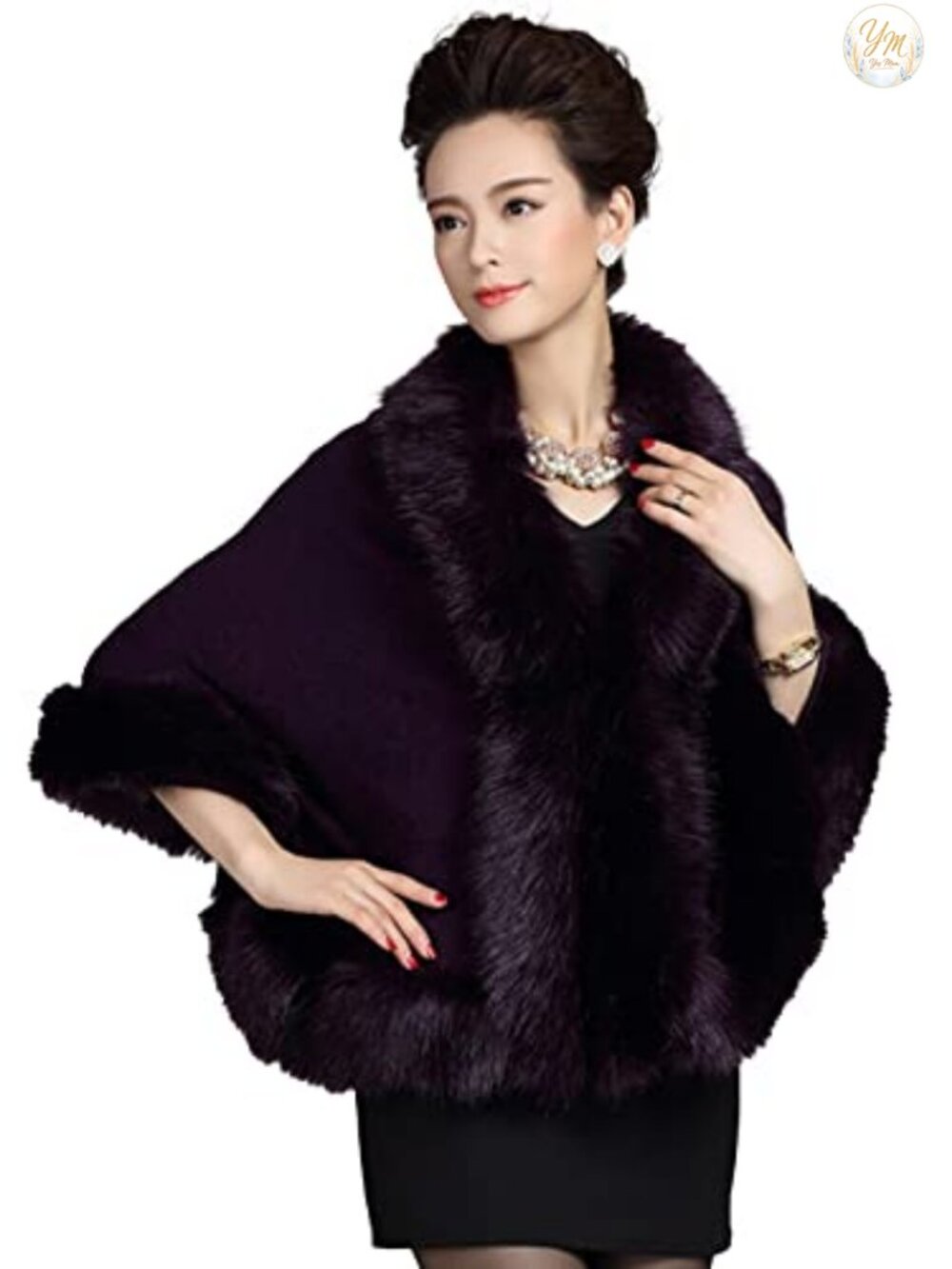 Faux Fur Trim Knit Cape Shawl Wrap for Evening Dresses Wedding Party